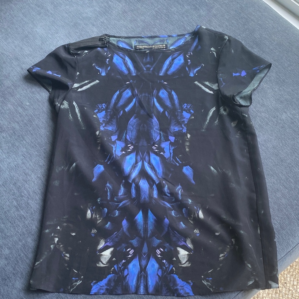 All Saints Black and Blue Abstract Women's Tee